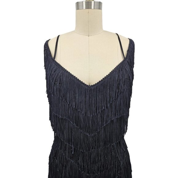 Vtg Deadstock Dovizia by Jane McCartney Flapper Fringe Dress Womens 10 Black - Picture 2 of 8